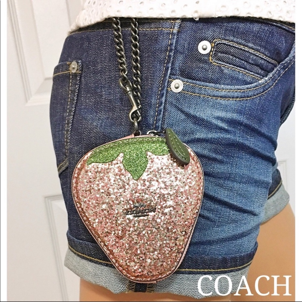 Coach Coin Case Strawberry Wristlet Bag Charm New